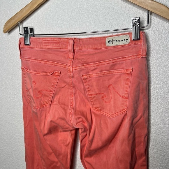 AG x THEORY The Stilt Cigarette Leg Low Rise Jeans Pink Coral Size 24R - Picture 6 of 8